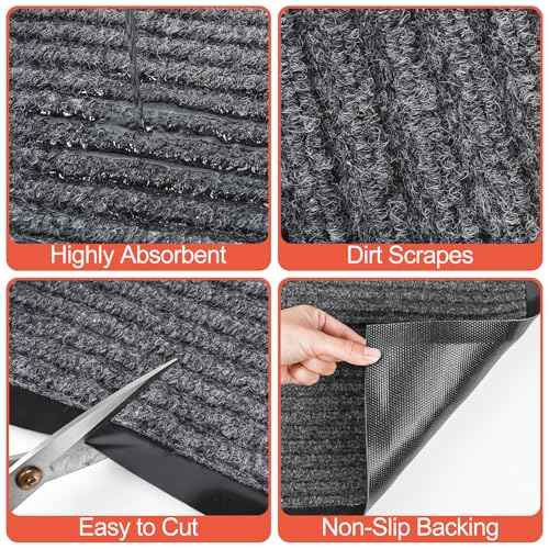 MYFAMIREA Commercial Floor Mat 3' x 4' Extra Large Front Door Industrial Rug Heavy Duty Brush Step Entrance Mat Weather Utility Rug with Non Slip Rubber Backing Low Profile for Entryway, Charcoal Grey