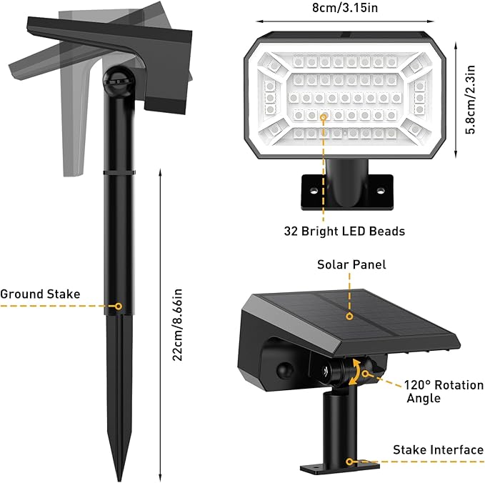 Solar Color Changing Spot Lights Outdoor Waterproof IP68, [12 Pack/32 LED/7 Modes] 2-in-1 Landscape Spotlights, Auto On/Off Solar Powered Flood Lights for Outside Yard Garden Pathway Walkway