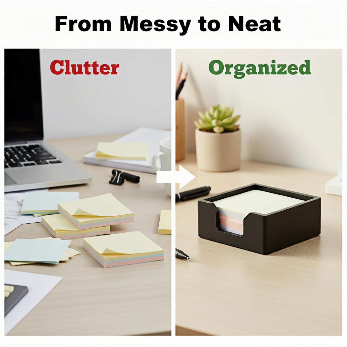 BAOHD Concrete Sticky Note Holder for 3x3 Inch Post Note - Cement Self-Stick Note Memo Pad Holder, Post Notepad Dispenser Organizer, Modern Desk Accessory for Office & Home, Black
