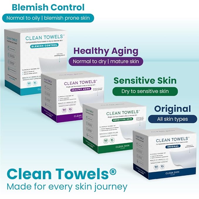 Clean Skin Club Blemish Control Clean Towels® XL, Compostable Face Towels