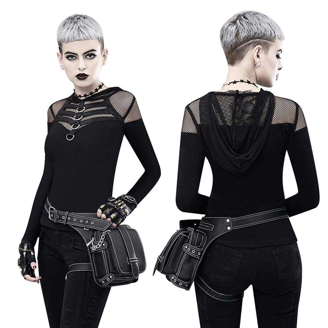 Steampunk Waist Bag Fanny Pack Fashion Gothic Leather Shoulder Crossbody Messenger Bags Thigh Leg Hip Holster Purse Travel Pouch Hiking Sport Chain Bags for Women Men