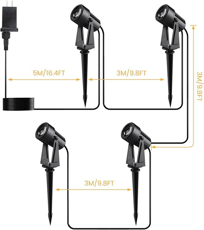 Low Voltage Landscape Lighting,4 Pack Outdoor LED Landscape Spotlights with Transformer 27V Garden Lights Pathway Lights IP65 Waterproof 3000K Warm White