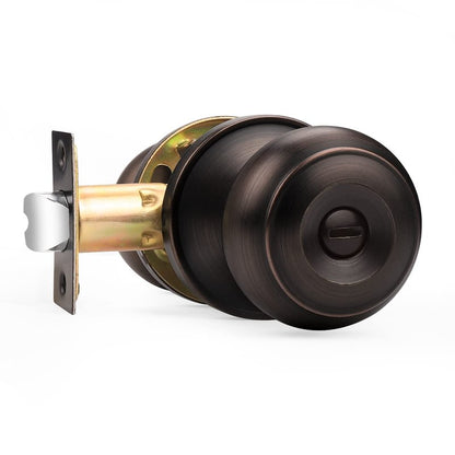 Probrico Privacy Door Knob with Lock, Interior Door Knob for Bathroom Bedroom, Oil Rubbed Bronze, Ball Knob Style, 1 Pack