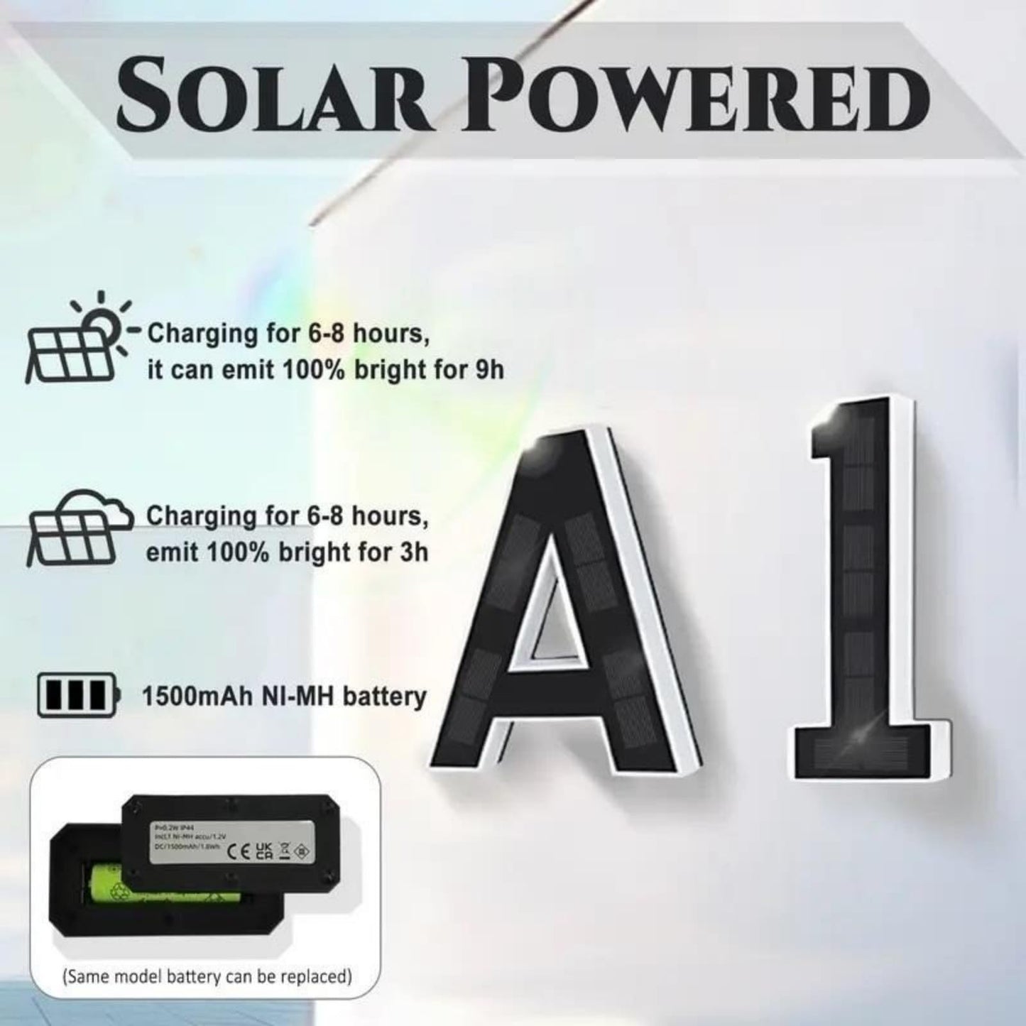 KUZEOLON 9 Inch Solar-Powered Outdoor House Number Light, No Wiring, Light Up House Numbers for Outside with Solar Panel, Waterproof LED Address Numbers for Home (1-9) (number2)