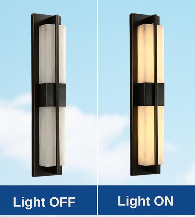 LED Outdoor Wall Lights Fixture Lamps. Modern Elegant Acrylic lampshade with Marble Texture, Aluminum Body. Exterior Black Sconce Wall Lantern IP65 Waterproof Anti Rust. (Modern LED Black 32''H, 18W)