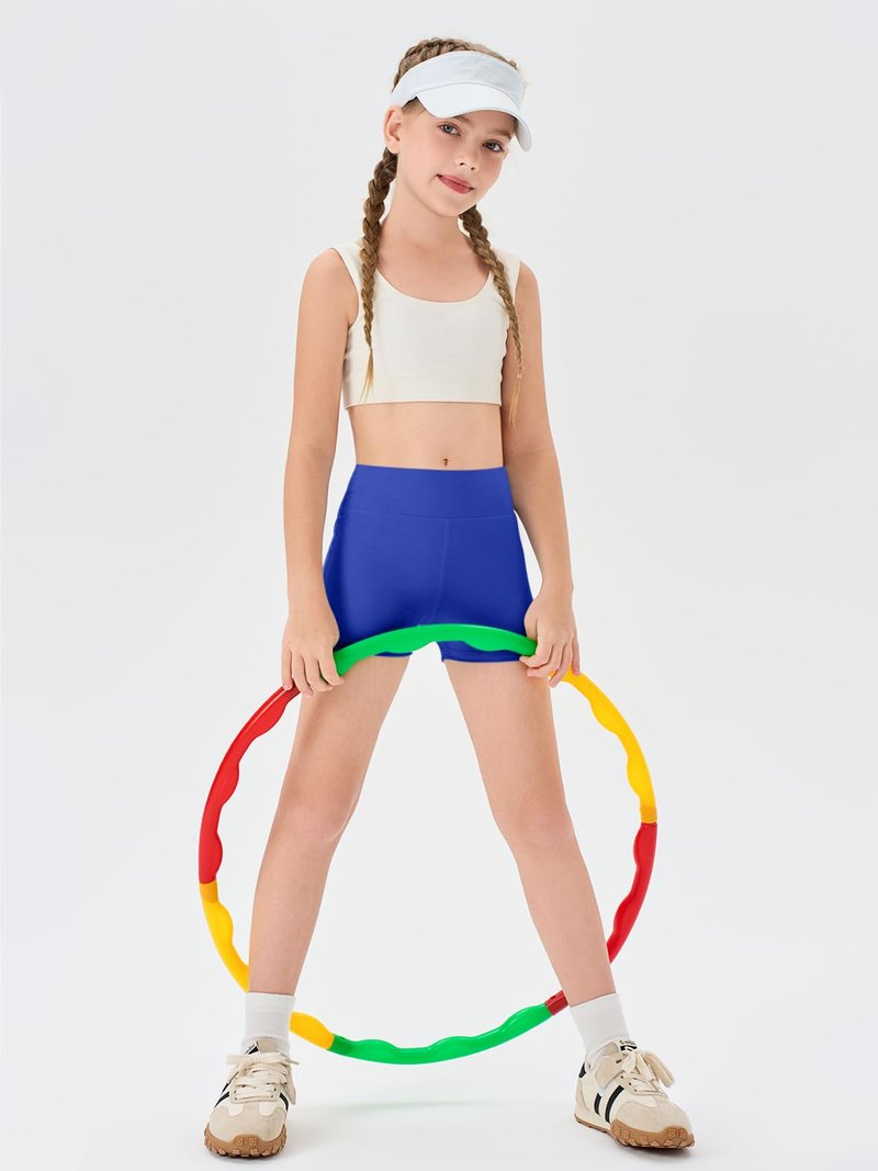 Haloumoning Girls Athletic Shorts Kids High Waisted Yoga Dance Biker Shorts Comfy Gymnastics Shorts 5-14Y Blue