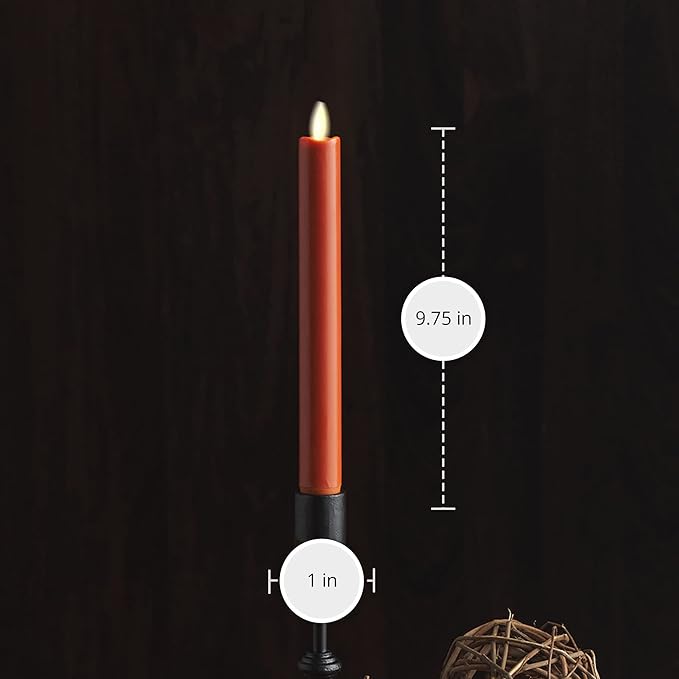 Luminara - Flameless Battery Operated Taper Candle - Burnt Orange - Pack of 1-1x9.5 - LED Flickering Flame - Realistic Safe for Home Kids and Pets