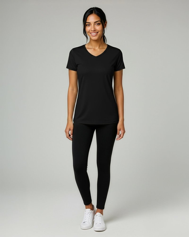 Real Essentials 5 Pack: Women's Dry-Fit Short Sleeve V Neck T Shirt Workout Fitness Yoga Top Tee, Set 5, XL