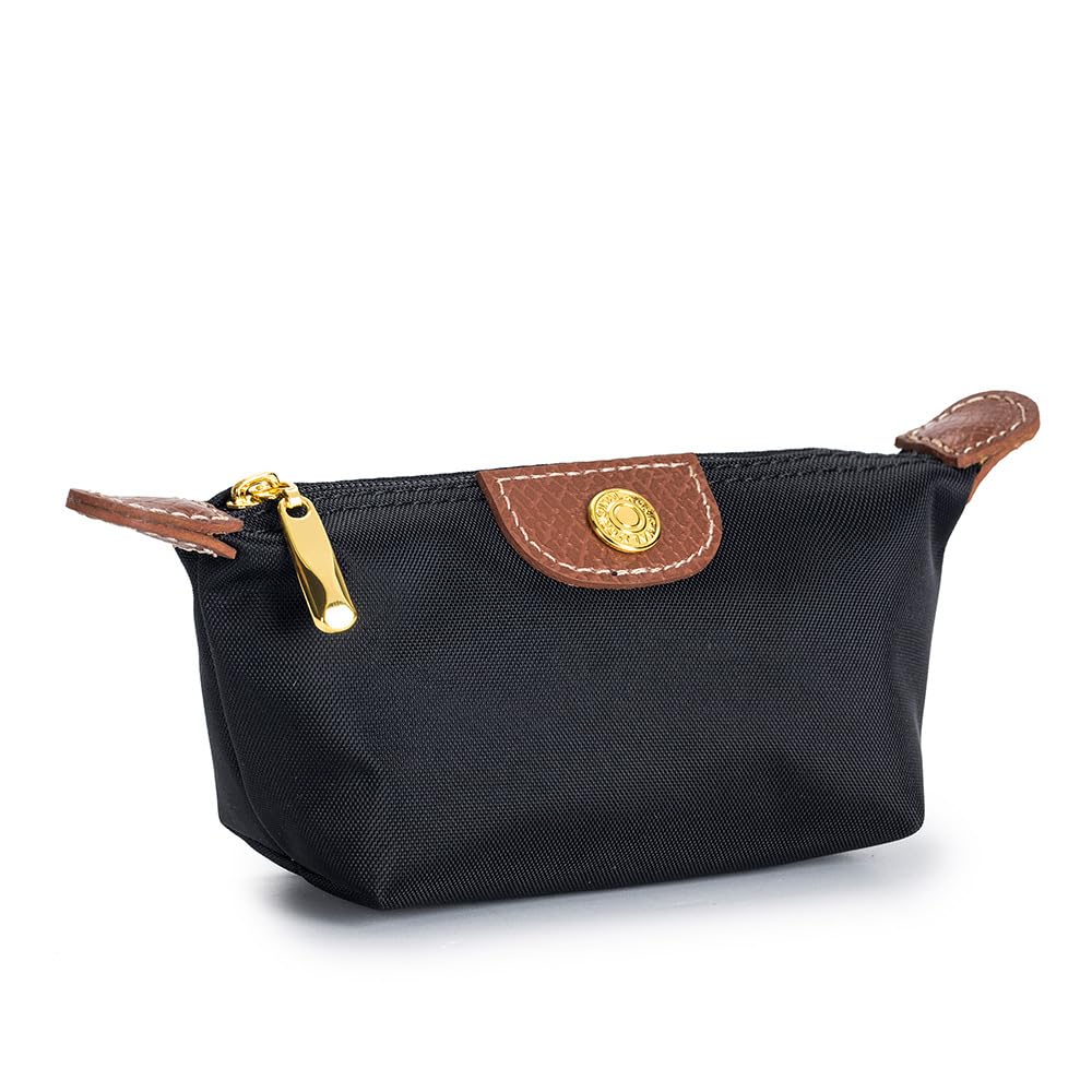 VINWO Womens Unique Change Purse Vintage Nylon Zip Coin Wallet Mini Bag (Black)
