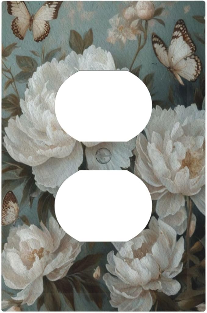 Decorative Art Light Switch Covers Butterflies & Peonies 1 Gang Single Duplex Outlet Wall Plate Switchplate Electrical Faceplate for Home Decor
