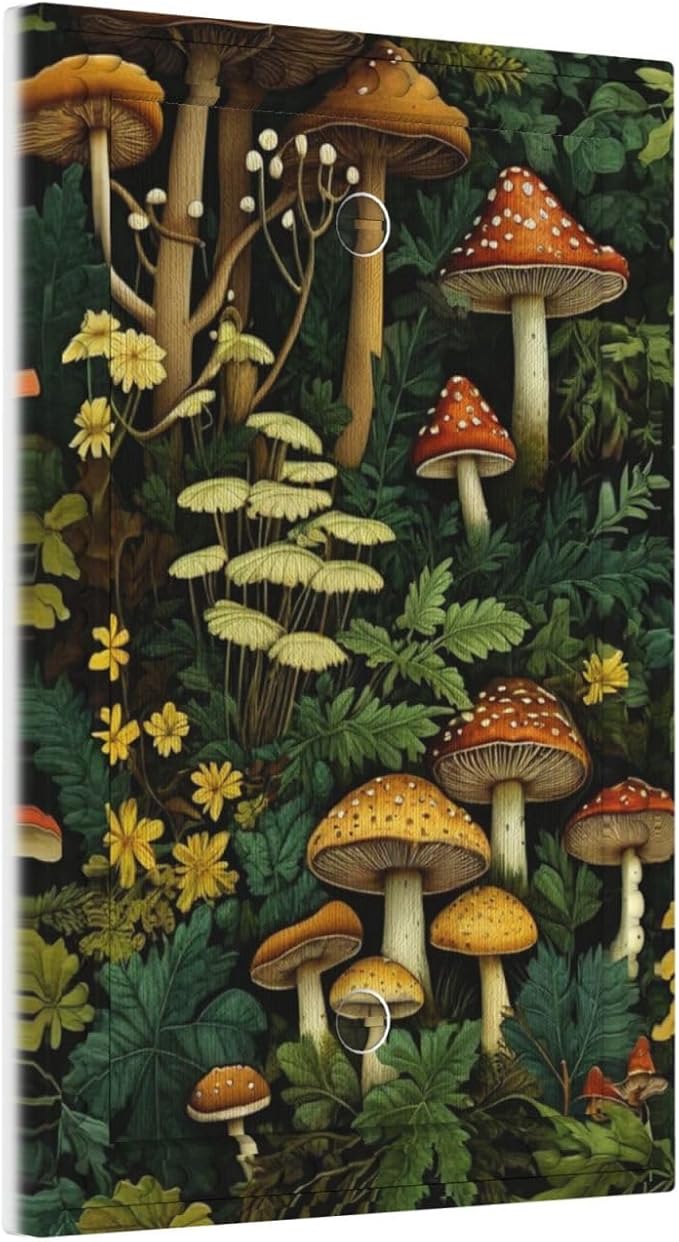 Mushrooms Forest Nature Botanical Art Light Switch Covers No Device Wall Plate 1 Gang Decorative Blank Switchplate Electrical Faceplate for Farmhouse Living Bedroom Decor