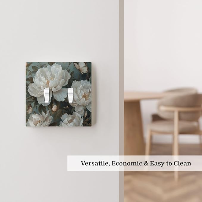 Decorative Art Light Switch Covers Butterflies & Peonies 2 Gang Double Toggle Wall Plate Decorative Switchcover Electrical Switchplate for Home Decor