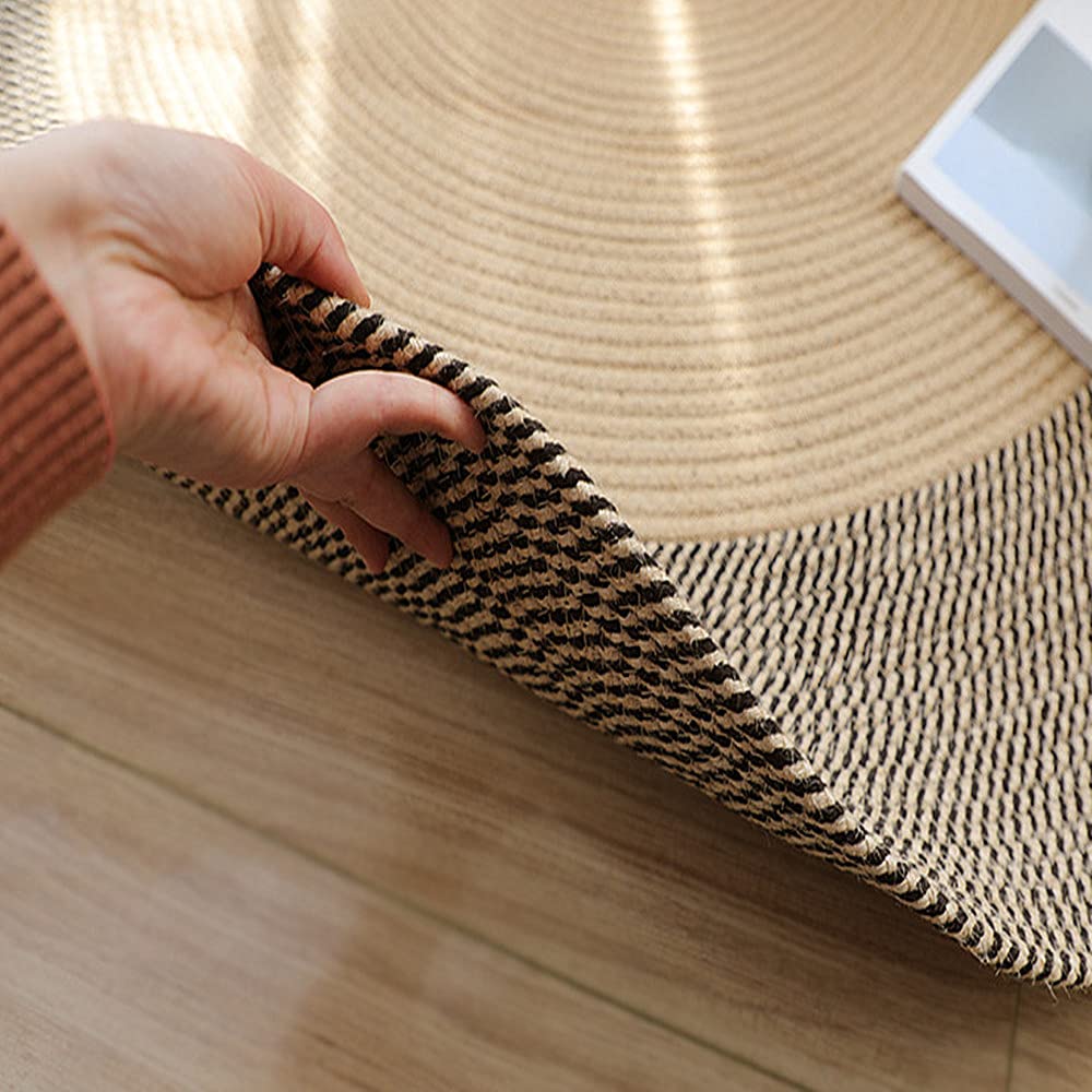 Poowe Hand Woven Round Area Rugs Living Room Bedroom Study Computer Chair Cushion Base Mat Round Carpet Lifts Basket Swivel Chair Pad Coffee Table Rug(3.3' Round)