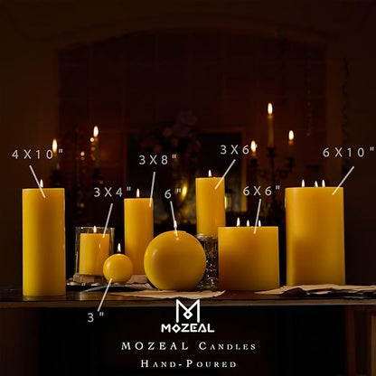 MOZEAL 3" x 6" Hand-Poured Unscented Candle,Dripless Pillar Candle Set of 3,Long Lasting Burning,Approx 120 Hours Burn Time,Rustic Country Style,for Wedding,Dinner,Christmas and Home Decor,Yellow