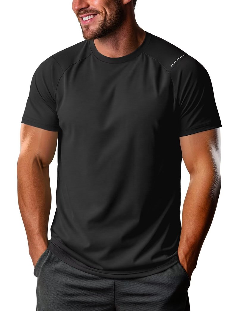 Mens Workout Shirts Quick Dry Short Sleeve Athletic Tee Moisture Wicking Top for Running Gym Fitness Training(Black,X-Large)