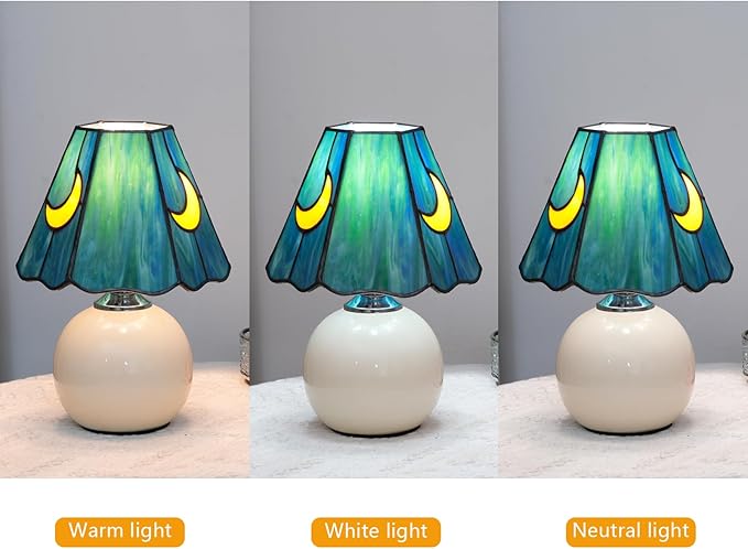 Mushroom Tiffany Lamp Stained Glass Moon Lamp Small Bedside Table Lamps for Bedroom Dorm Living Kitchen, Home Birthday Christmas Thanksgiving Day Gift (Sea Blue)