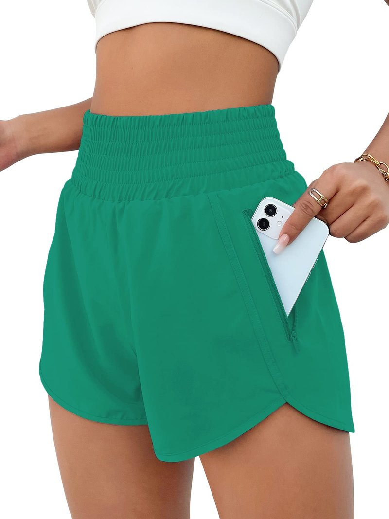 BMJL Women's Athletic Shorts High Waisted Running Short Pocket 2.5" Sporty Shorts Gym Elastic Workout Shorts(L,Green09)
