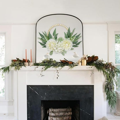 Spring Wreaths for Front Door 10" Artificial Floral Wood Bead Wreaths Eucalyptus Leaves Peony Hydrangea Wreaths for Front Door Boho Farmhouse Wall Decor 2 Pack - White