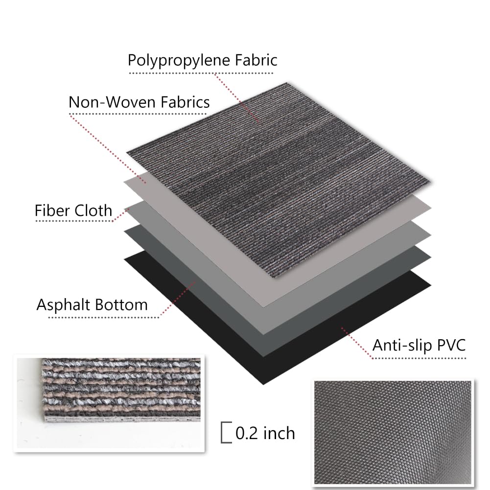 Petgrow Commercial Carpet Tiles Heavy Duty PVC Back,20" x 20" Squares, 22 Tiles, 60 sq ft, Non-Slip Floor Carpet for Office, Bedroom, Living Room, Garage,Easy DIY Installation with Flexlok Tabs