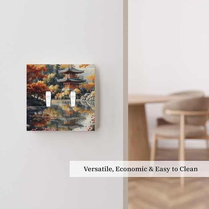 Decorative Art Light Switch Covers Lake & Pagoda in Fall 2 Gang Double Toggle Wall Plate Decorative Switchcover Electrical Switchplate for Home Decor