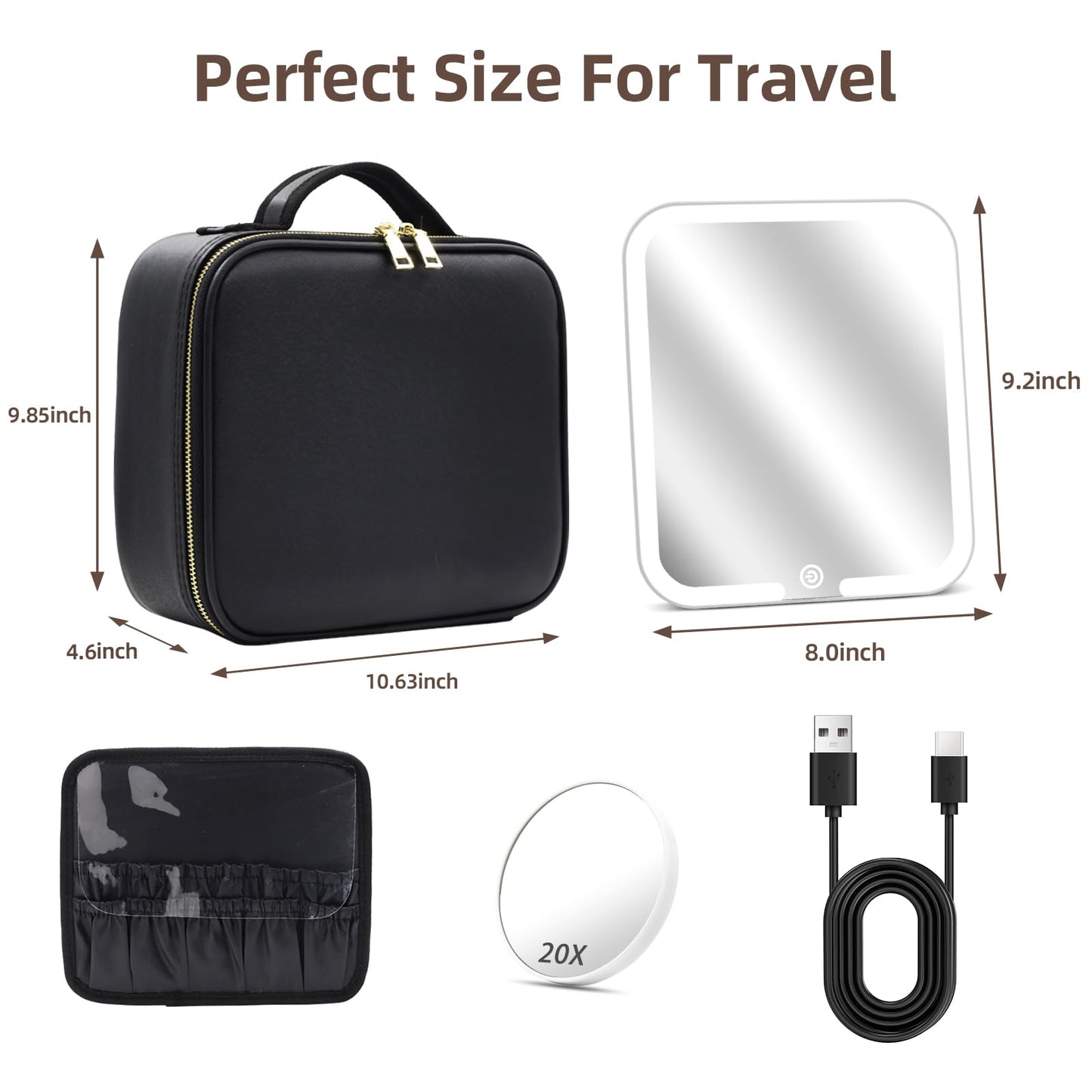 Makeup Bag with Magnetic Detachable Lighted Mirror 360° Swivel Angle, Travel Makeup Bag with Lights Portable Makeup Case Organizer with Mirror, Partition Cosmetic Bag Tools Accessories Train Case Gift