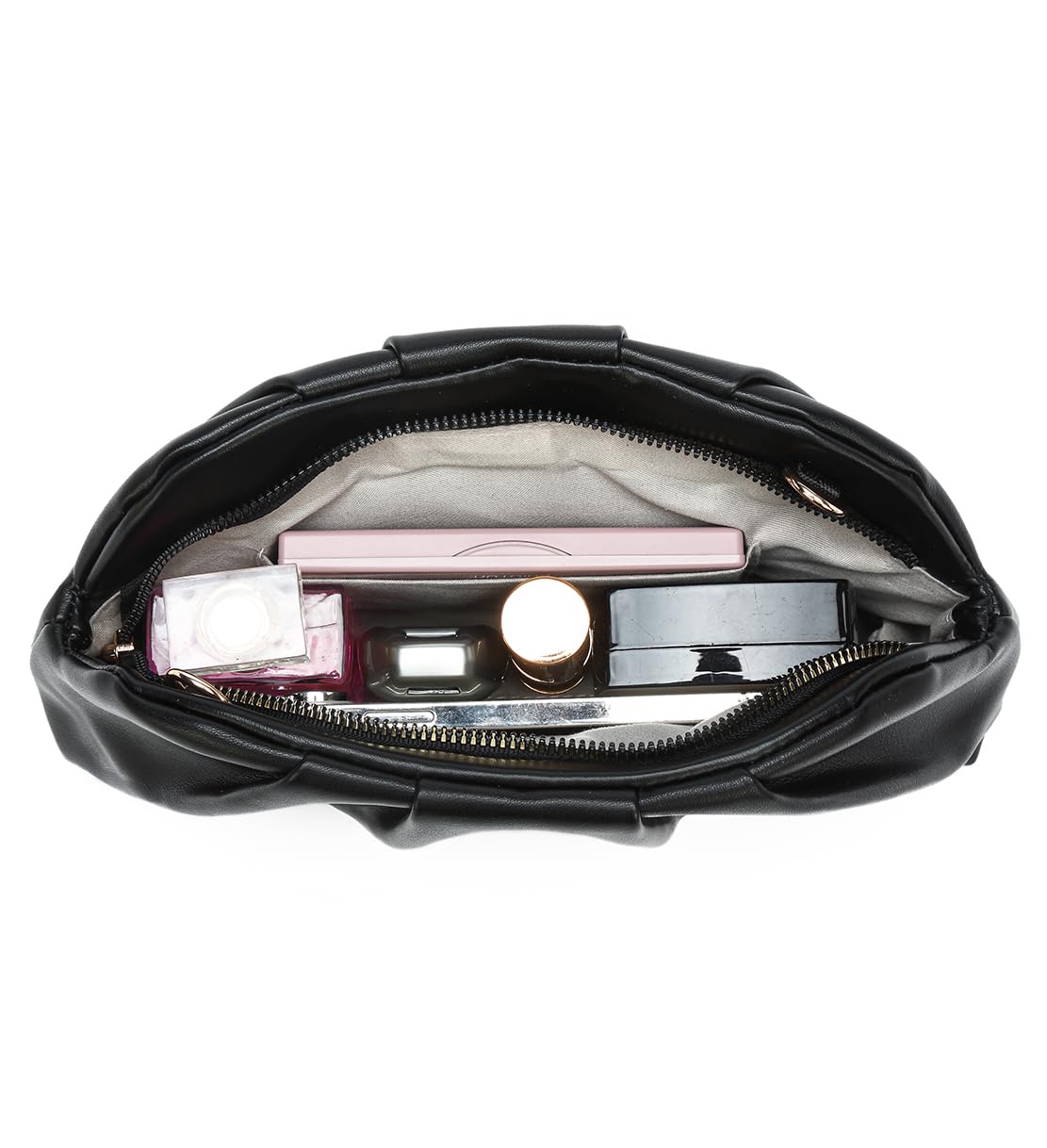 Dreubea Women's Fashion Cloud Shape Evening Bag Charming Fold Leather Clutch Handbag with Chain Beige