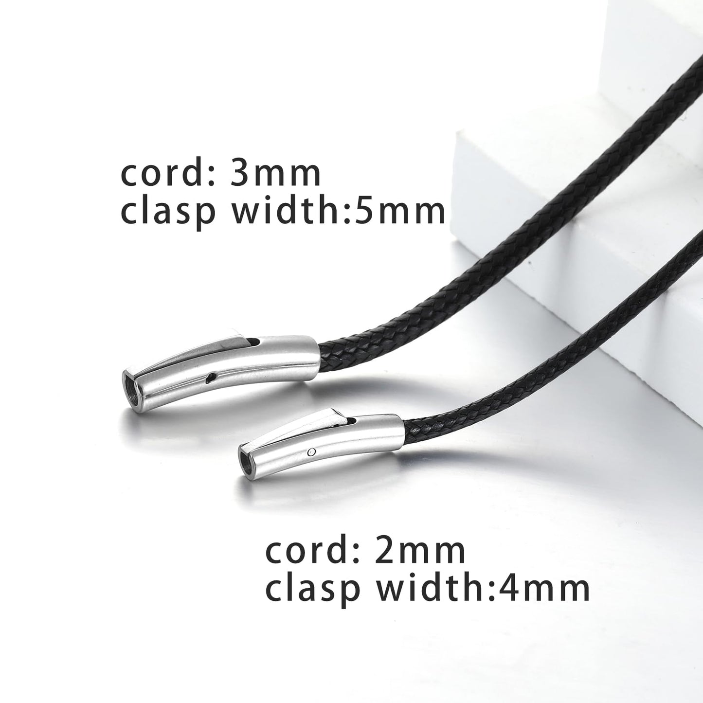 SKQIR 2mm Black Waterproof Braided Leather Cord Necklace with Durable Stainless Steel Snap Clasp Men Women Woven Wax String Rope Chain for DIY Pendant Length 26"