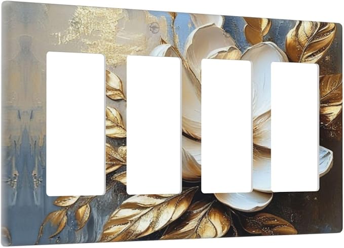 Decorative Art Light Switch Covers Gilded Bloom 4 Gang Rocker Decora Outlet Covers Electrical Faceplate GFCI Wall Plate for Home Decor