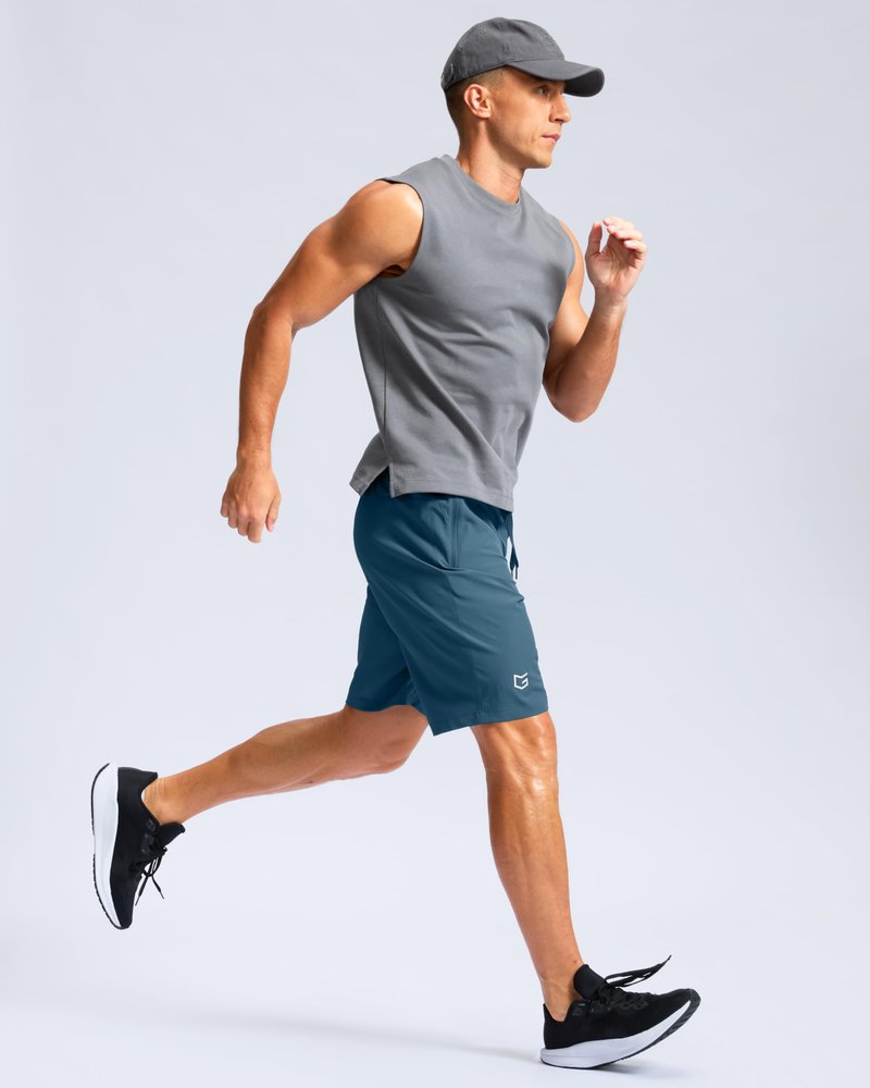 G Gradual Men's Athletic Running Shorts with Zipper Pockets Quick Dry 7"/ 5"/ 9" Workout Gym Shorts for Basketball Hiking(Dusty Blue,9L)