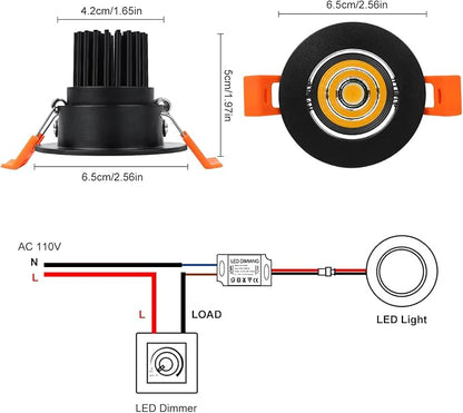 inShareplus 2 Inch LED Downlight, 3W Recessed Lighting COB Dimmable, Ultra Thin Recessed Light 4000k Natural White, CRI80, Black Trim, Ceiling Lights with LED Driver, 6 Pack