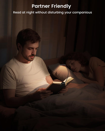 Glocusent 26 LED Rechargeable Book Light for Reading in Bed, Eye-Caring 5 Amber Colors and Stepless Dimming, Lasts 1 Week to a Months, Travel Clip on Lamp Gifts for Book Lovers, Men, Women & Kids