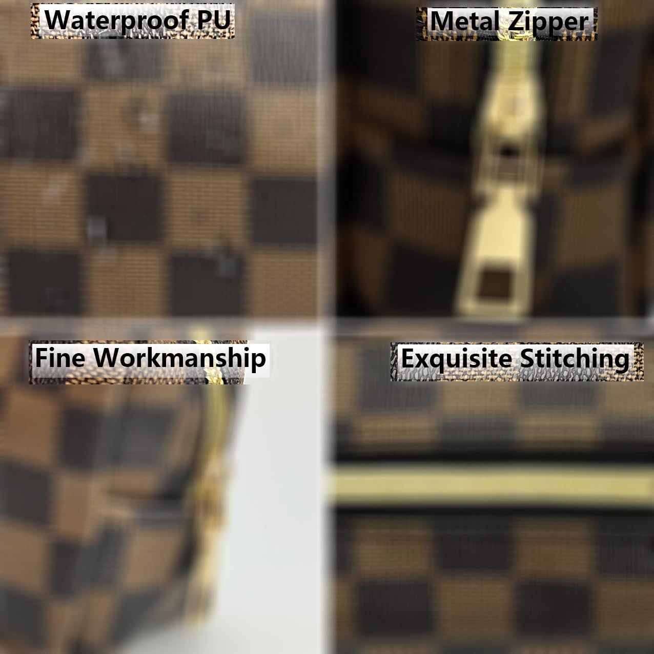 bopomofo Brown Checkered Cosmetic Bag 3 Pack,1 Big Pouch,1 Makeup Brushes Holder, 1 Coin Purse,Portable Travel Makeup Bag Set Lightweight and Waterproof Storage Bag Organizer (Brown Checkered 3 Pcs)