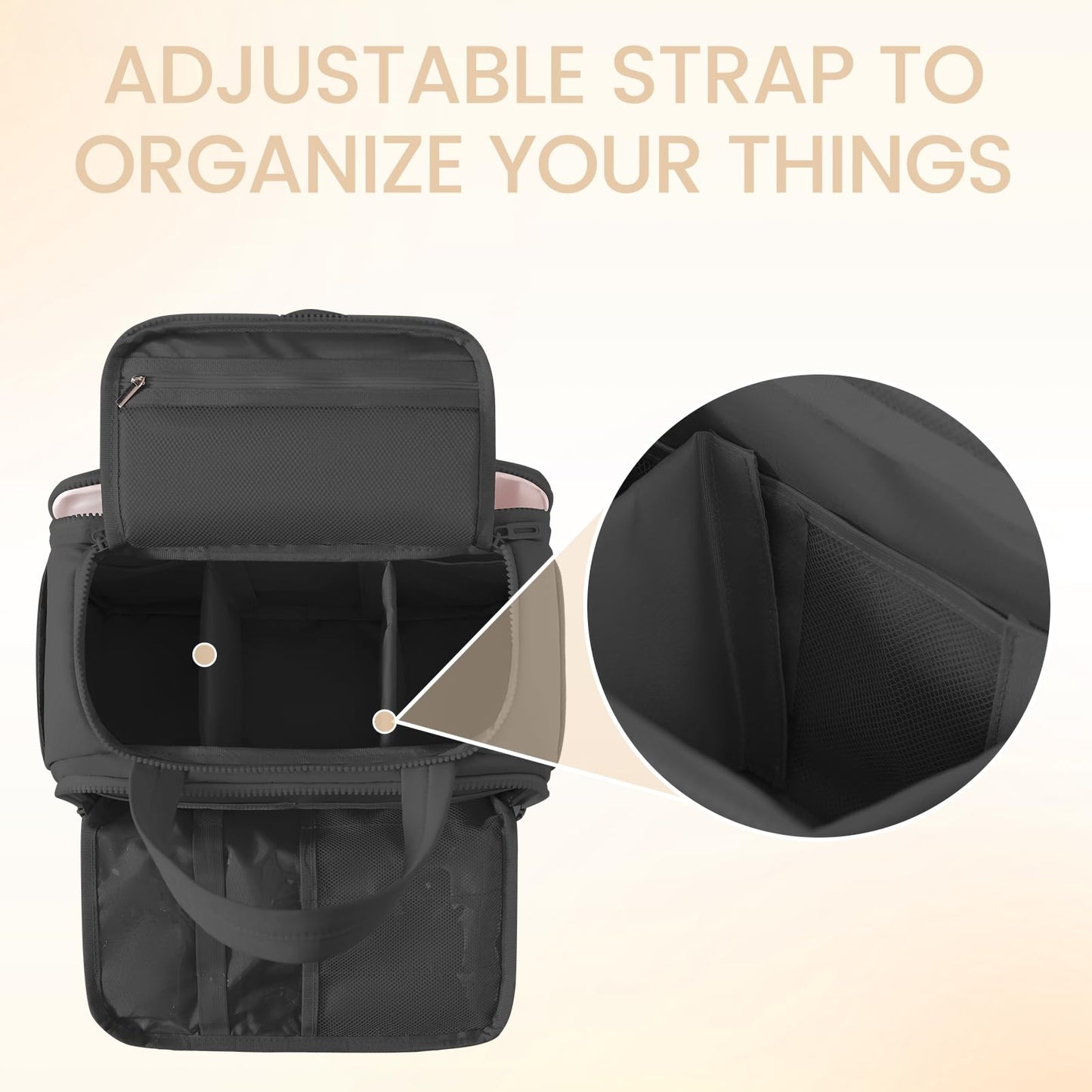 SODEER Toiletry Bag for Women Puffy Large,Travel Makeup Bag,Large Toiletry Bag with Adjustable Dividers,Waterproof Cosmetic Travel Bag with Trolley Sleeve,Toiletries Organizer,Black