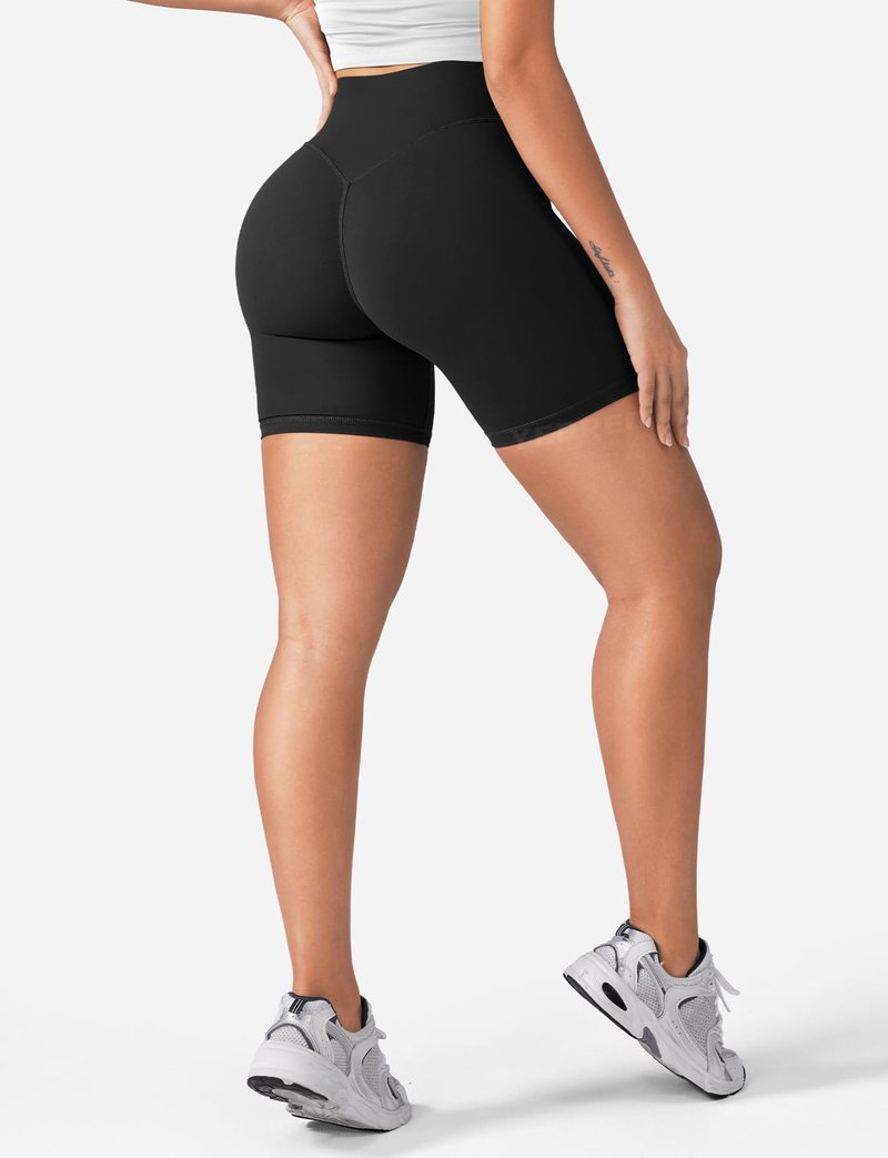 YEOREO Women's Biker Shorts 4.5" / 6" Workout Gym Shorts Craze High Waist Tummy Control Hidden Scrunch Running Yoga Black XL