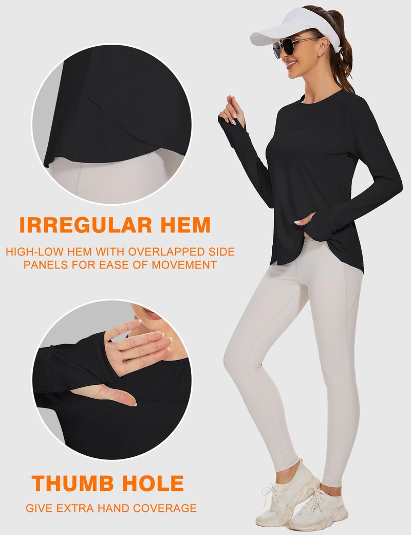 Blingfit Women's Long Sleeve Running Shirts Workout Tops UPF 50+ Sun Protection Rash Guard Shirt for Women Black Medium