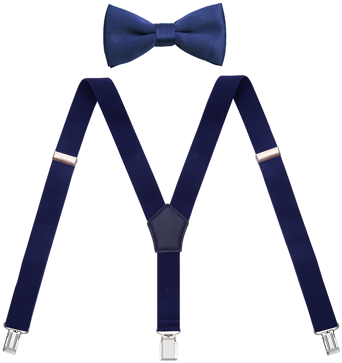 WDSKY Boys' Suspenders and Bow Tie Set Y Shape Adjustable Elastic 40 Inches Navy Blue