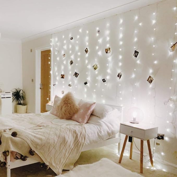 Lighting EVER Curtain Lights Cool White, 306 LED Plug in Hanging Fairy String Light for Bedroom Wall, Indoor Outdoor Backdrop Lighting for Wedding Party Patio (10x10ft, 18 Strings 6.9" Apart)