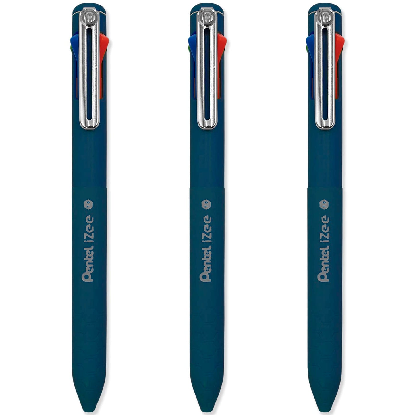Pentel iZee 4 Colour Ballpoint Pen - Deep Blue Barrel - Multi Ink - Black, Blue, Red & Green Ink - Pack of 3