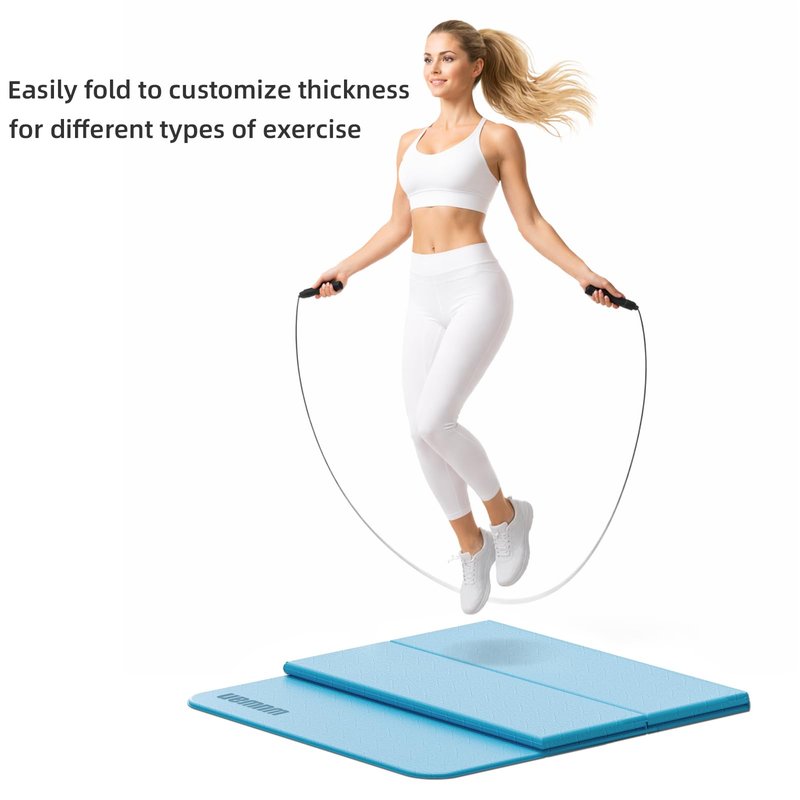 Folding Yoga Mat Extra Thick 0.4 Inch, Foldable Yoga Mat 75 x 26 Inches, TPE Exercise Mat, 7-Panel Non Slip Cushioned Fitness Mat for Yoga, Pilates, Stretching, Home Workout (Blue)