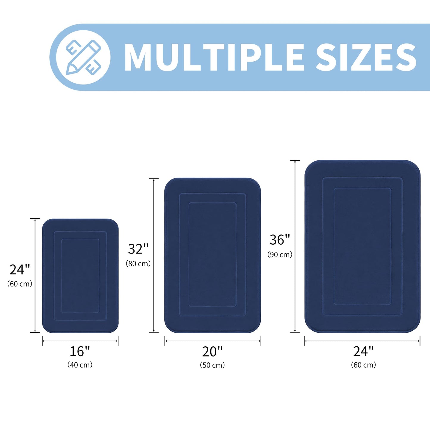 Cupic Cupid Super Soft Memory Foam 20" x 32" Bath Mats for Bathroom Floor Shower & Tub, Navy Blue Bathroom Rugs Non Slip Washable, Water Absorbent Bath Rugs, Quick Dry Bath Carpet