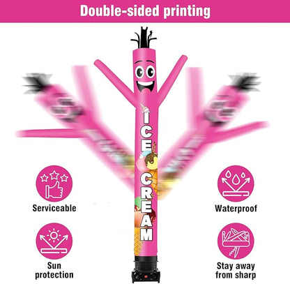 10FT Tall Inflatable Tube Man Ice Cream Wacky Wavy Dancing Guy with 3/4 HP Weather-Resistant Blower (12''Diameter) for Outdoor Decoration Advertising Business Promotion