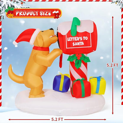 COMIN 5FT Christmas Inflatables Outdoor Decorations, Blow Up Dog and Newspaper Box Inflatable with Built-in LEDs for Christmas Indoor Outdoor Yard Lawn Garden Decorations