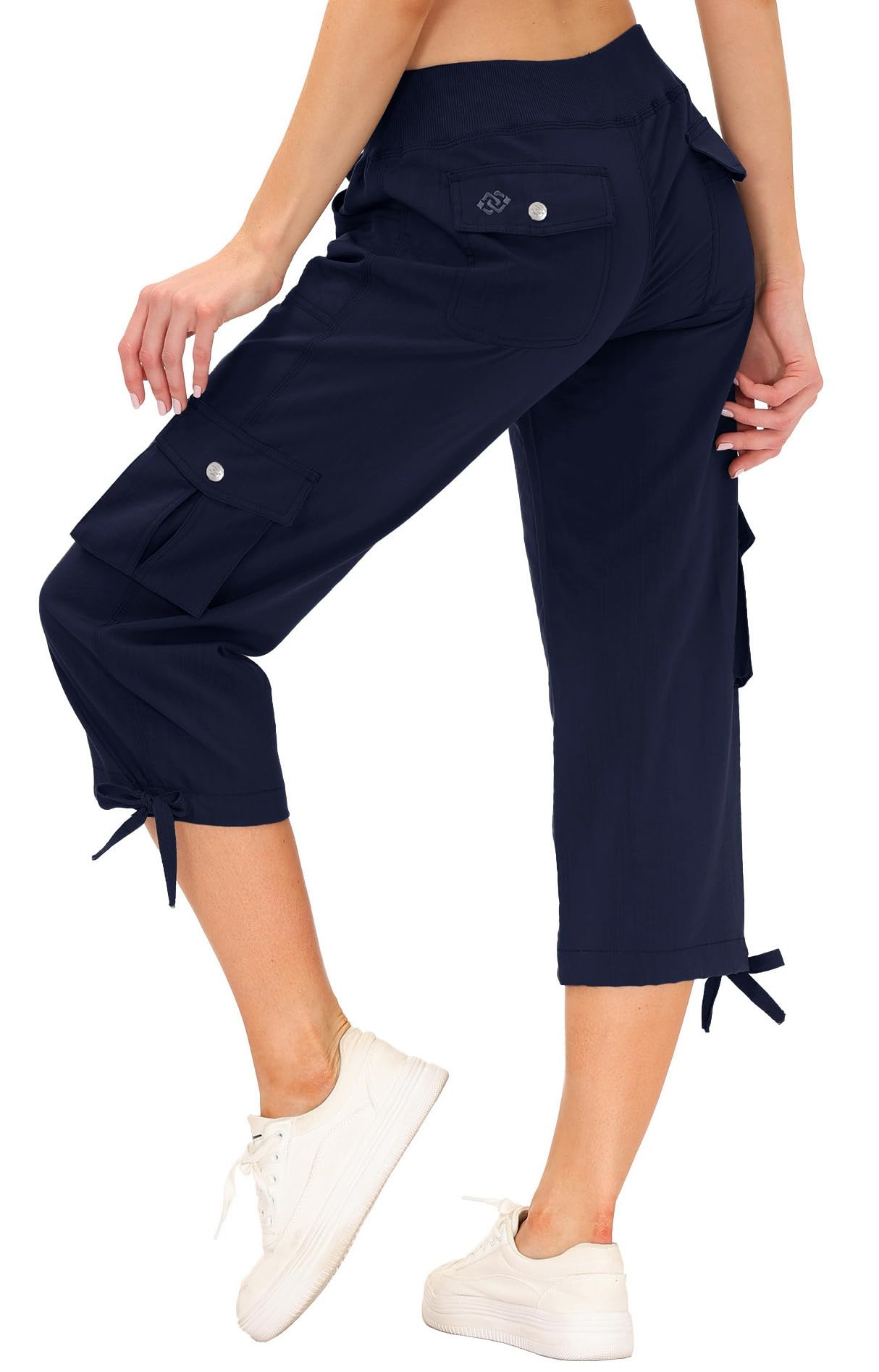 Hiking Cargo Shorts for Women Dry Fit Active Capri Pants for Camping with Pockets Navy XX-Large