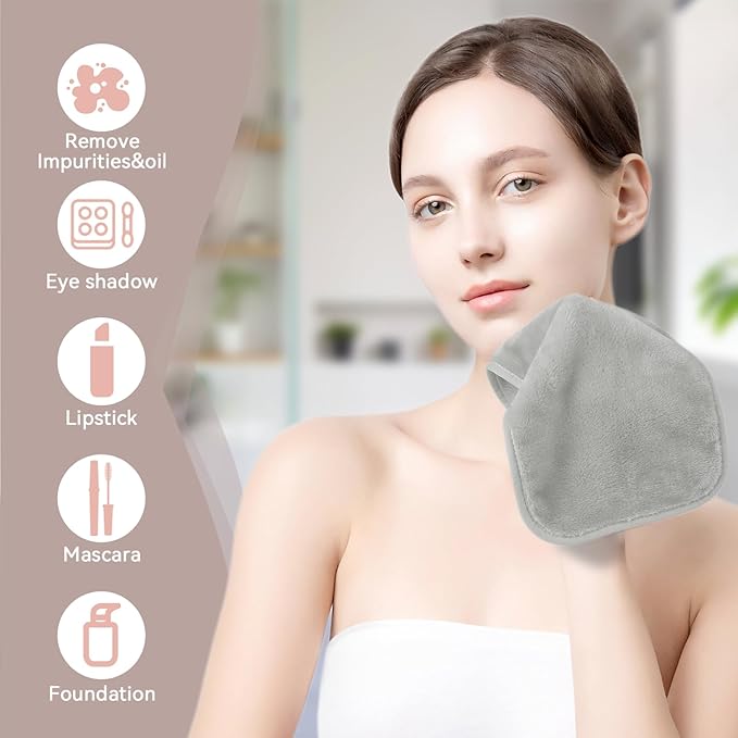 Nugilla Makeup Remover Cloths, 8 Packs Makeup Remover Towels Reusable Face Wash