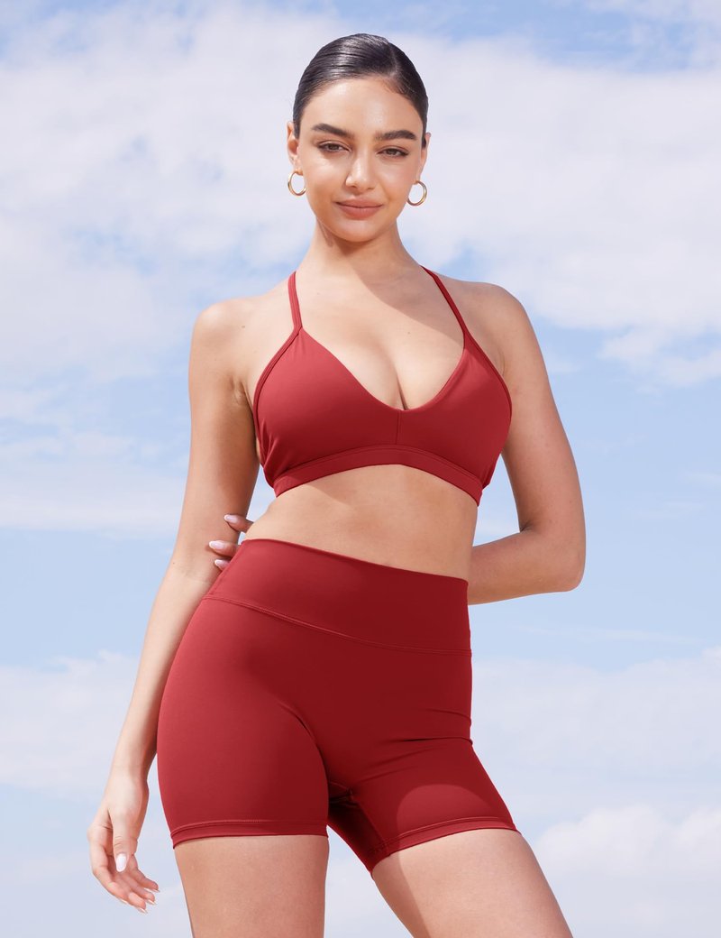 YEOREO Women's Biker Shorts 4.5" / 6" Workout Gym Shorts Craze High Waist Tummy Control Hidden Scrunch Running Yoga Maroon L