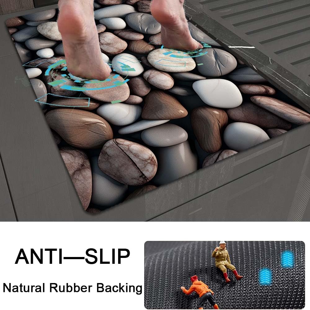 ZHUZHISHAN Bath Mat Rug,Rounded River Stones Non Slip Quick Dry Super Absorbent Thin Bathroom Rugs Fit Under Door-Easy to Clean Bathroom Floor Mats-Shower Rug for Shower Sink Bathtub(16" x 24"in)