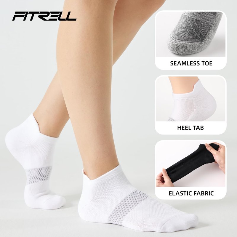 FITRELL 5 Pairs Ankle Running Socks for Women Athletic Cushioned Low Cut Tab Sports Socks, Rococo, Medium