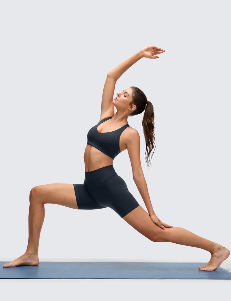 CRZ YOGA Butterluxe Racerback Sports Bras for Women - V Neck Supportive Padded Wireless Athletic Yoga Crop Top True Navy Small