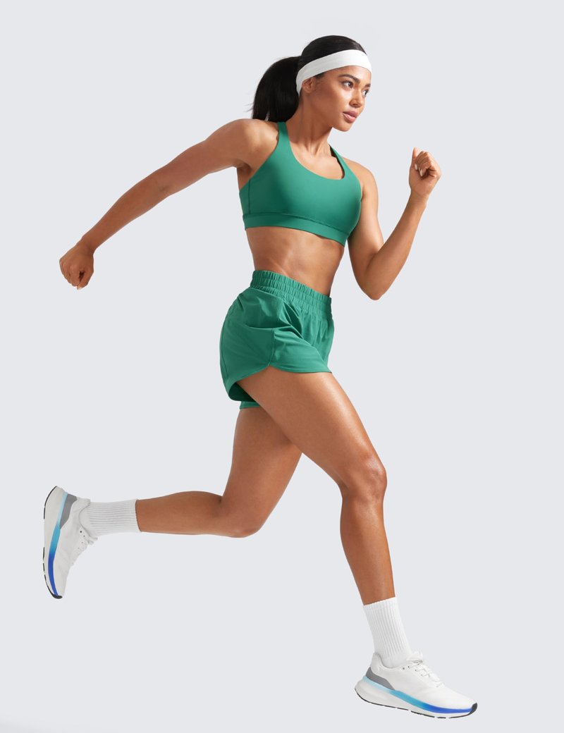 CRZ YOGA Dolphin Athletic Shorts for Women 3" - High Waisted Quick Dry for Running Workout Gym Track with Zip Pocket Cascadia Green X-Large