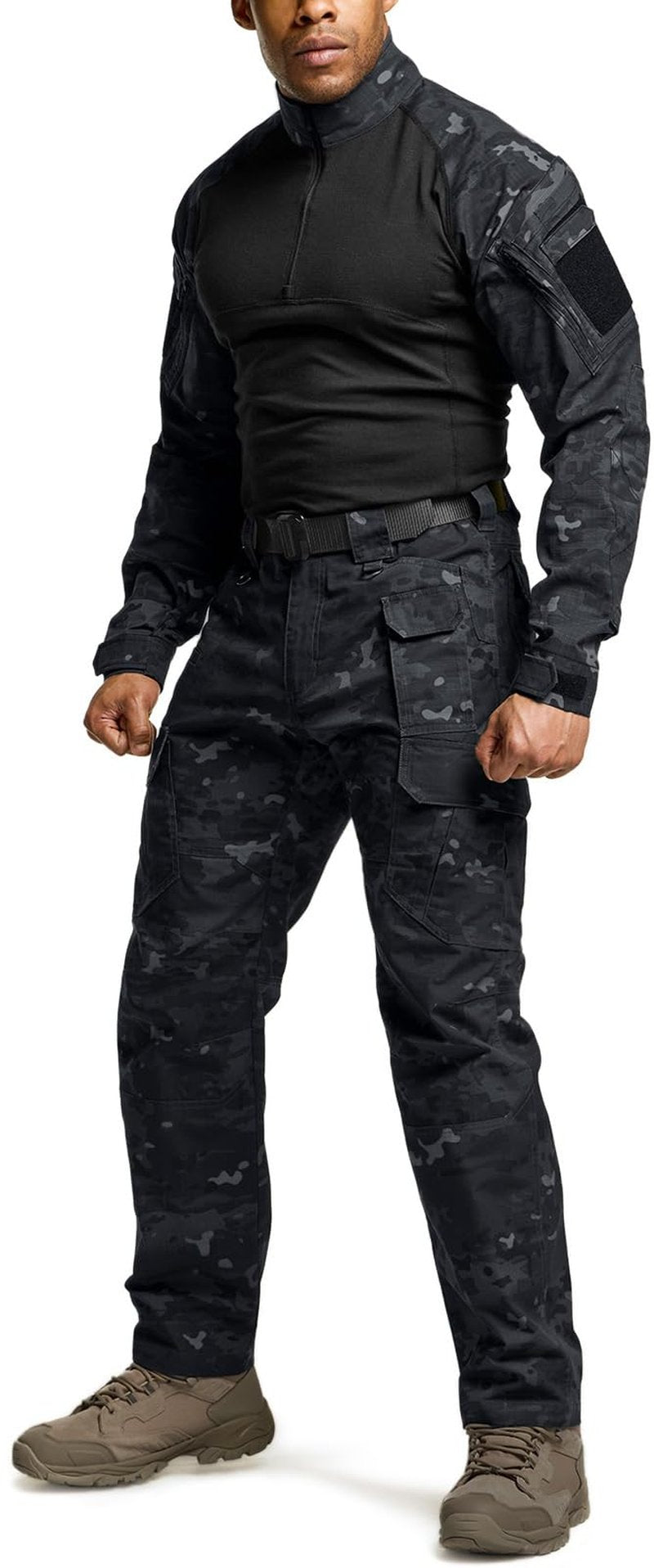 CQR Men's Tactical Pants, Water Resistant Ripstop Cargo Pants, Lightweight EDC Work Hiking Pants, Outdoor Apparel, Duratex Mag Pocket Print Utility Camo Black, 30W x 32L